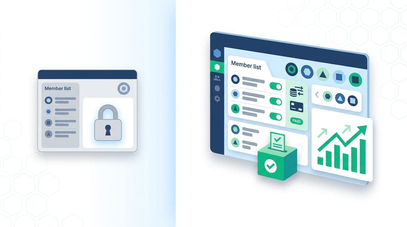 Comparação entre um sistema gratuito básico e uma plataforma completa de gestão de associações
