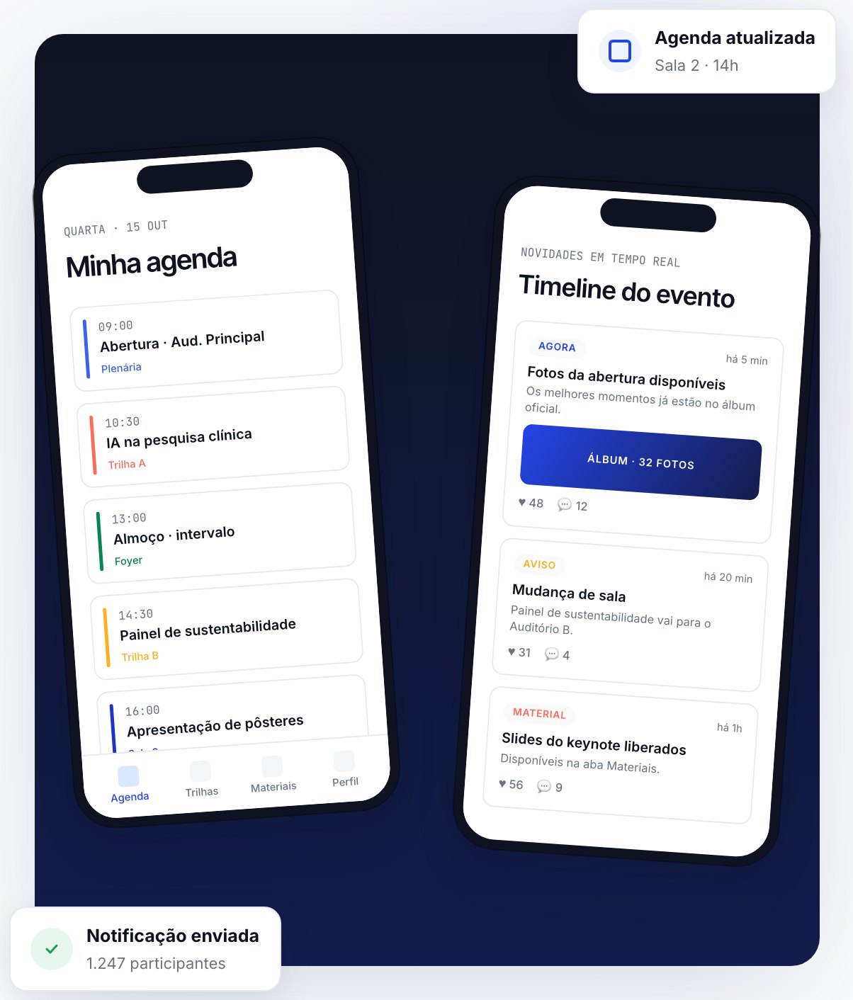 Aplicativo de eventos com a agenda pessoal do participante e a timeline do evento