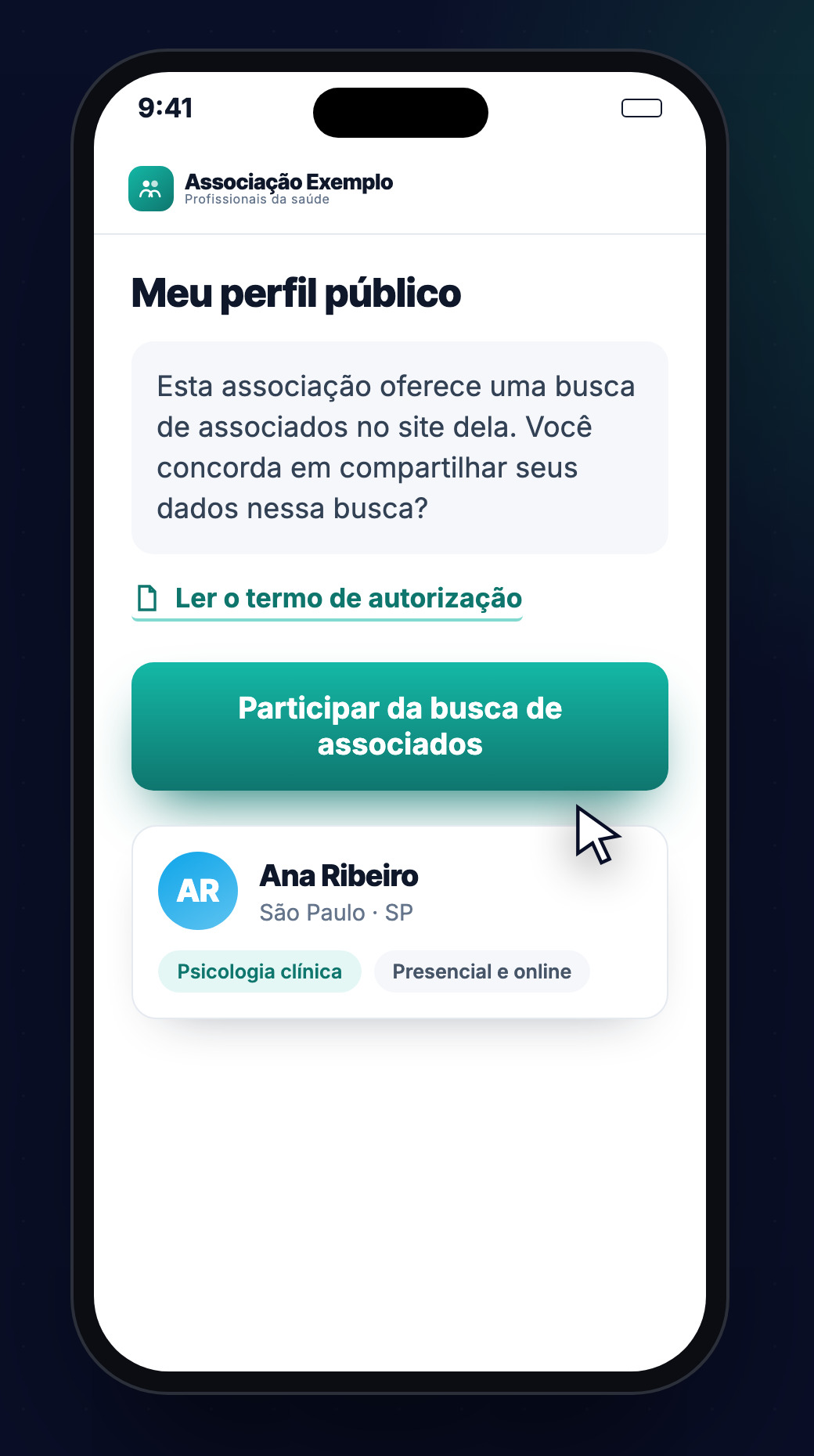 Autorização do associado para participar da busca