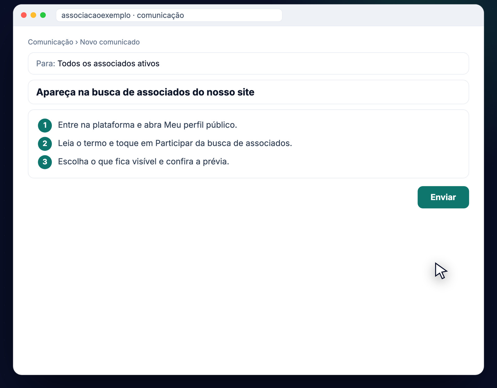 Comunicado aos associados com o passo a passo da busca